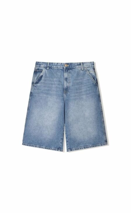 Skater Fit Denim Shorts - Mid-Blue