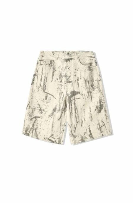 Skater Fit Printed Denim Shorts - Ecru