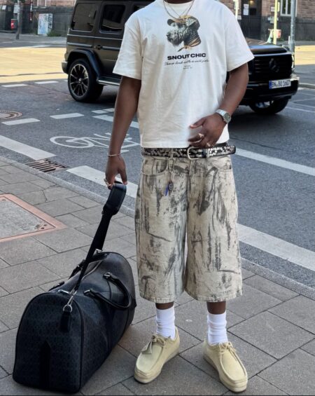 Alternative view of Skater Fit Printed Denim Shorts - Ecru
